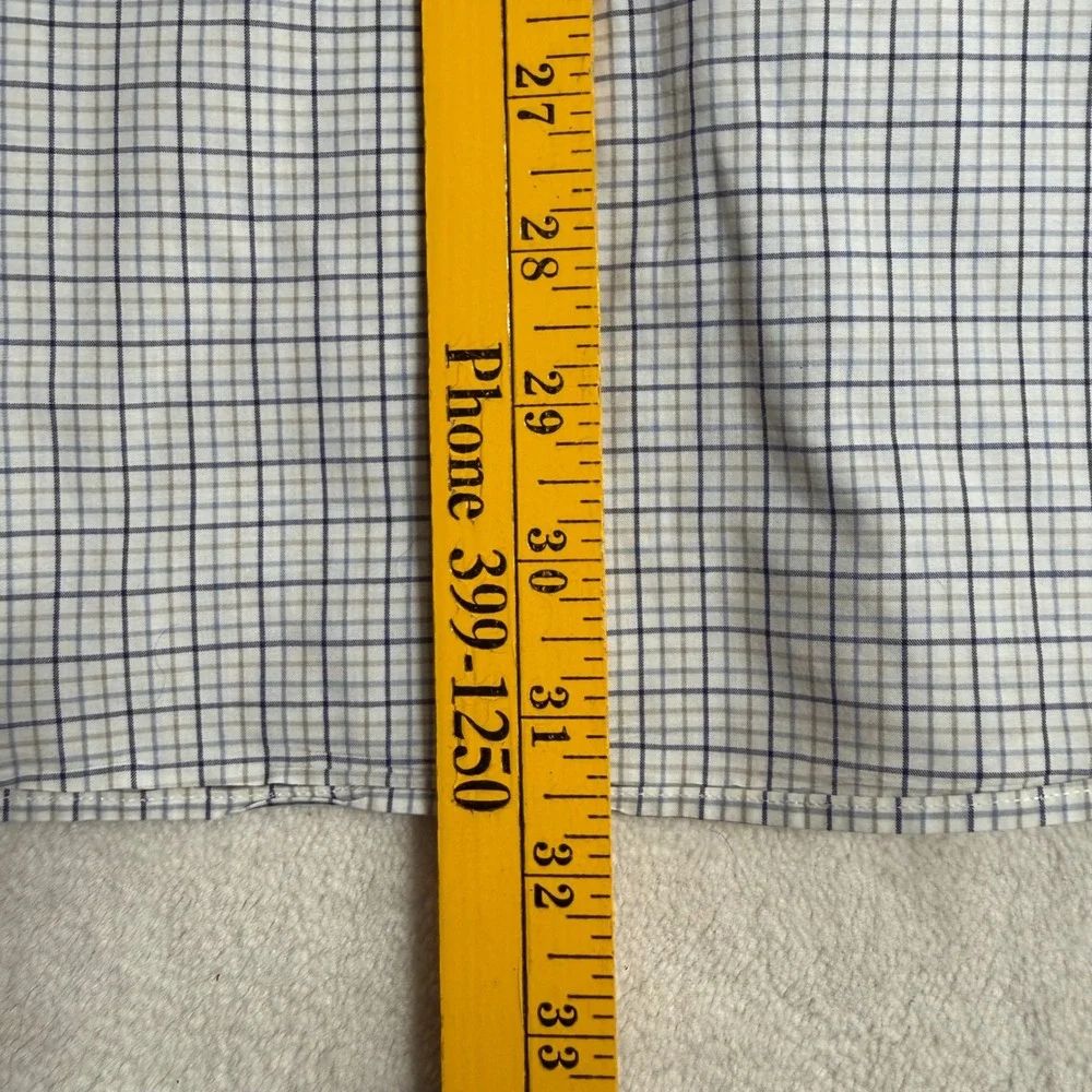 Brooks Brothers Mens Large Blue Tan Micro Check Cotton Short Sleeve Sport Shirt